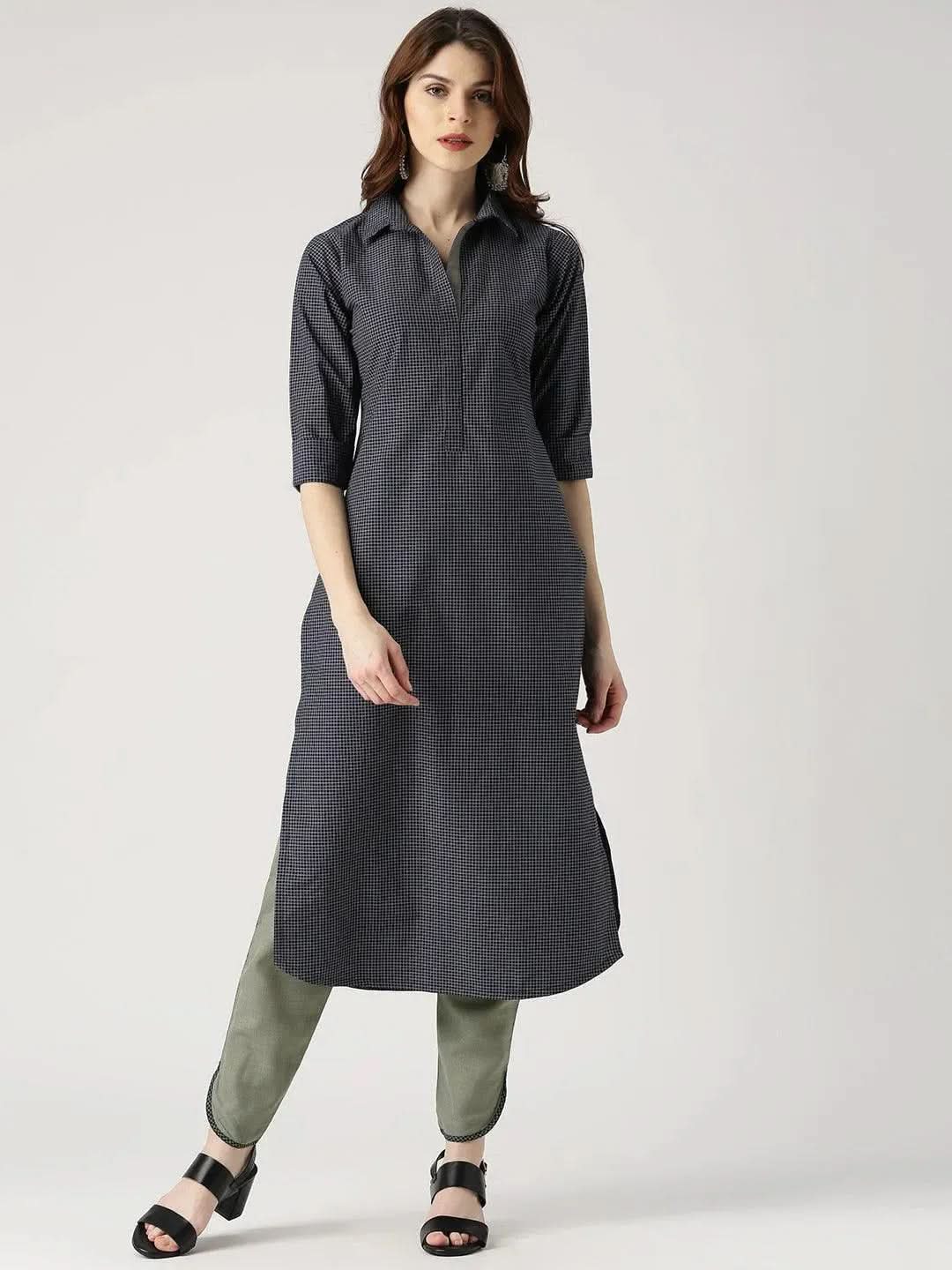

Buy Blue Checkered Cotton Kurta Set - 5405-XS | Libas Ethnic Wear Online