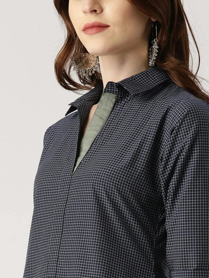 Blue Checkered Cotton Kurta Set - Libas