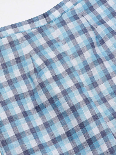 Blue Checkered Cotton Trousers - Libas