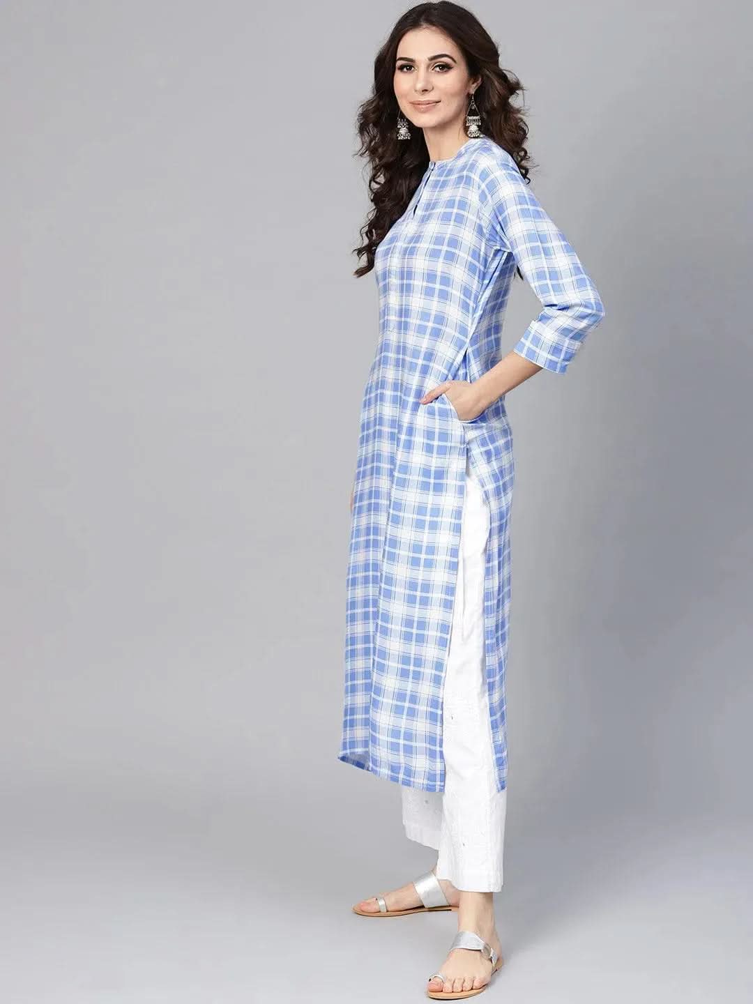 

Blue Checkered Rayon Kurta