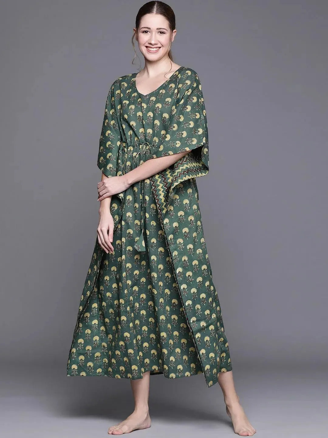  Blue Cotton Printed Kaftan Nightdress 