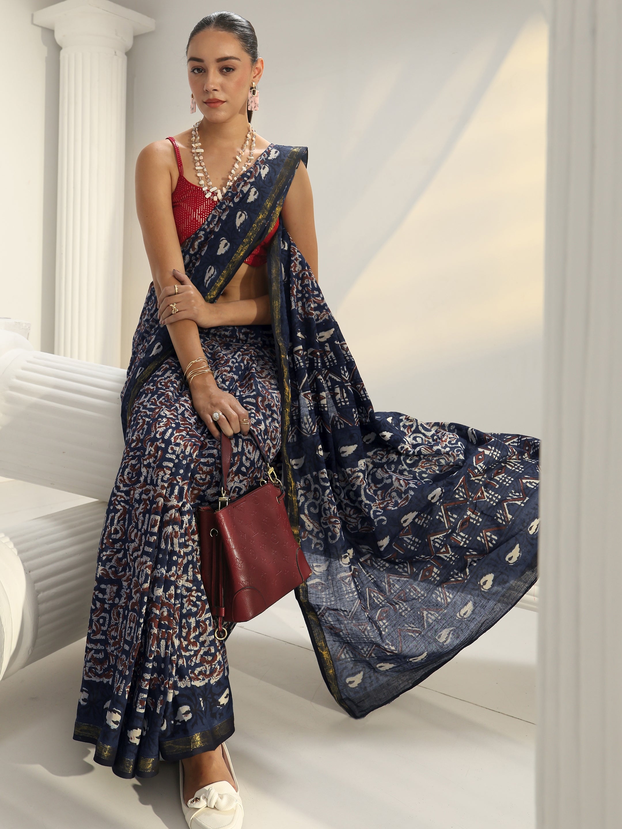libas Blue Dabu Print Cotton Saree-picture-42