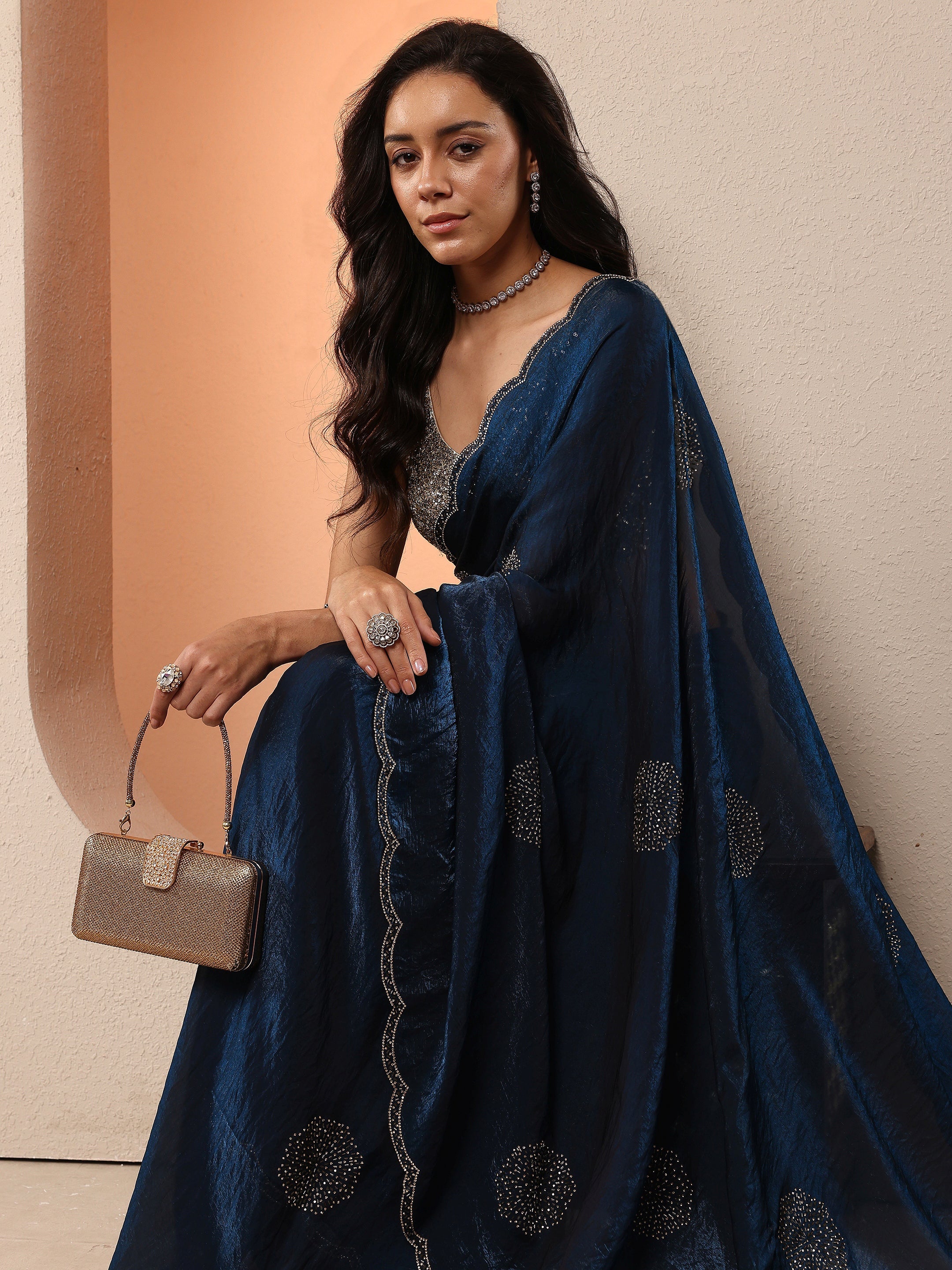 libas Blue Embellished Organza Saree With Unstitched Blouse Piece-picture-55