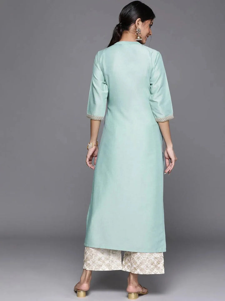 Blue Embroidered Chanderi Silk Kurta - Libas
