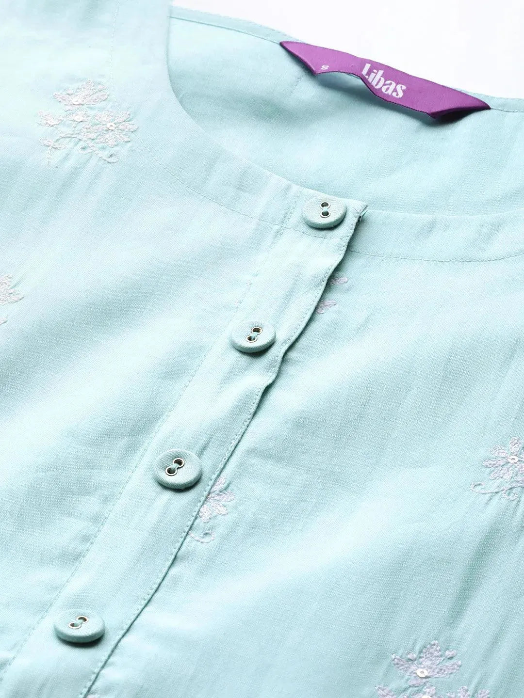 Blue Embroidered Chanderi Silk Kurta - Libas 