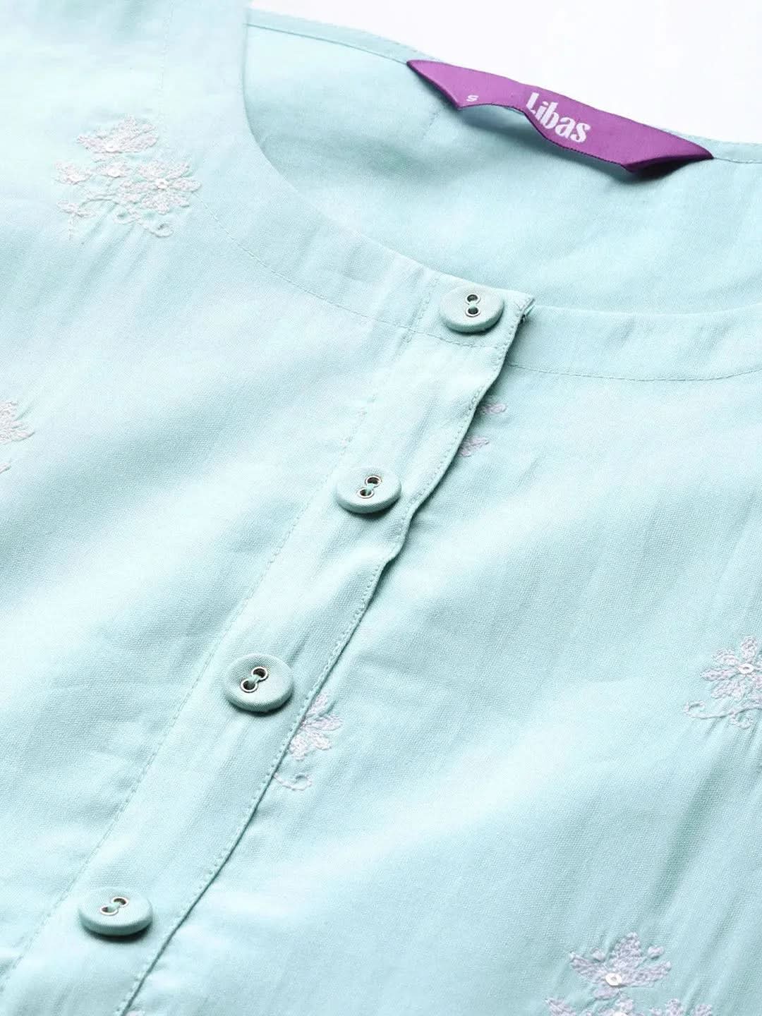

Buy Blue Embroidered Chanderi Silk Kurta - 23167O-XS | Libas Ethnic Wear Online