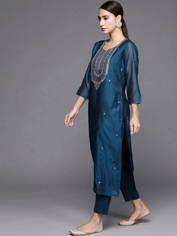Blue Embroidered Chanderi Silk Suit Set - Libas