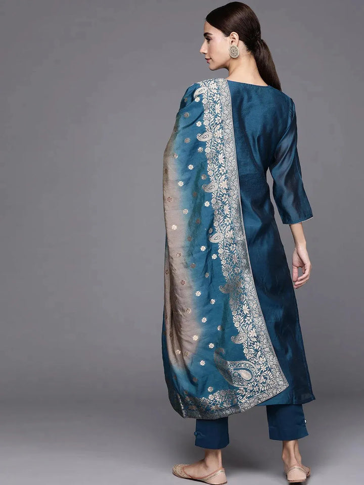 Blue Embroidered Chanderi Silk Suit Set - Libas
