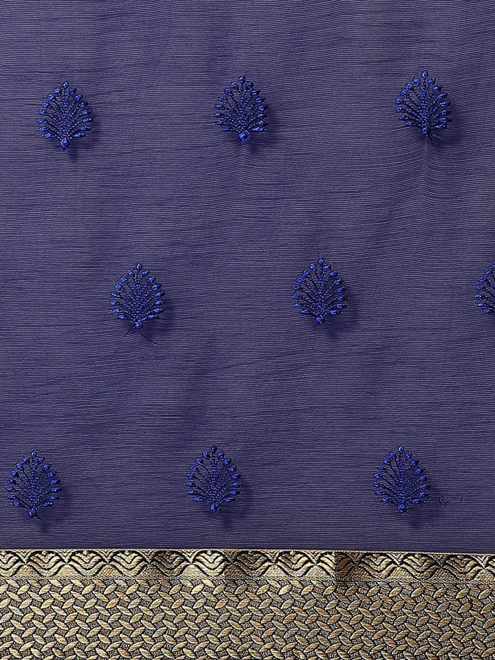 Blue Embroidered Chiffon Saree - Libas