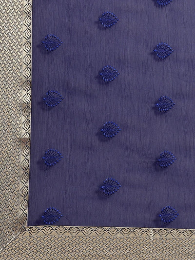 Blue Embroidered Chiffon Saree - Libas