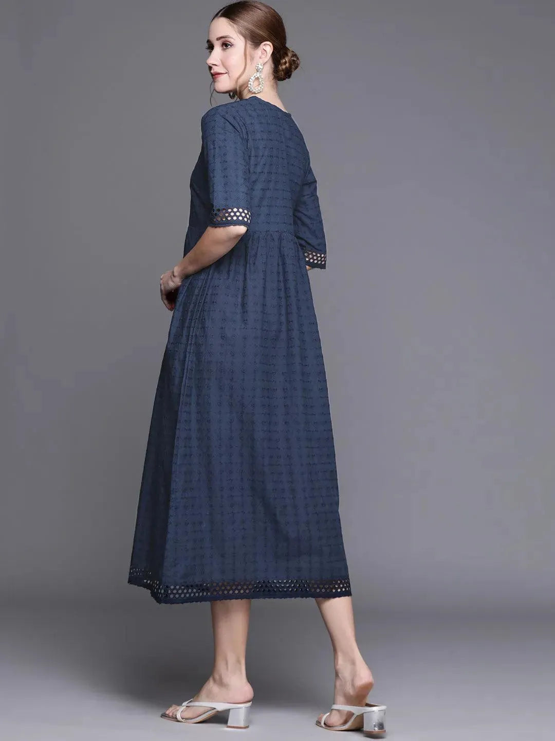 Blue Embroidered Cotton Dress - Libas 