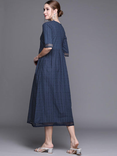 Blue Embroidered Cotton Dress - Libas