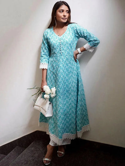 Blue Embroidered Cotton Kurta - Libas