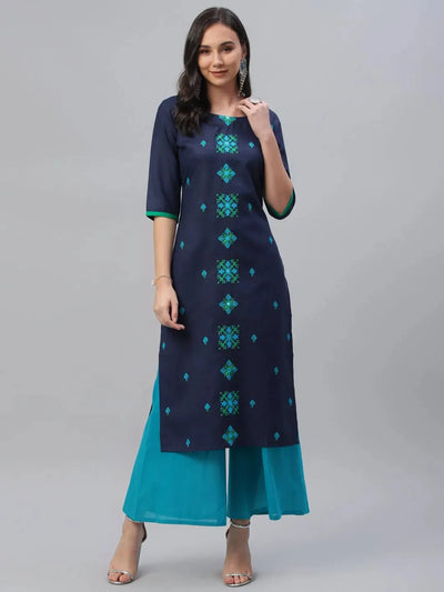 Blue Embroidered Cotton Kurta - Libas