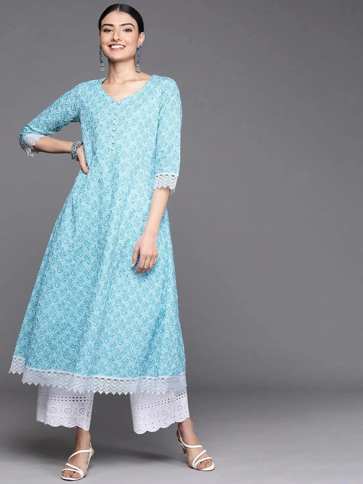 Blue Embroidered Cotton Kurta - Libas