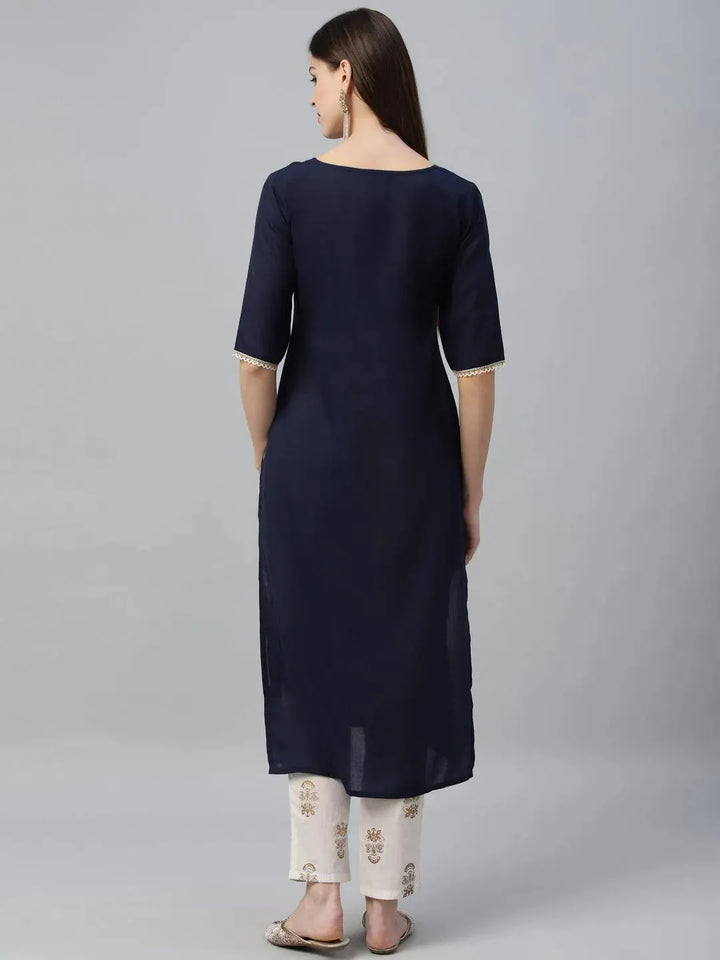 Blue Embroidered Cotton Kurta - Libas