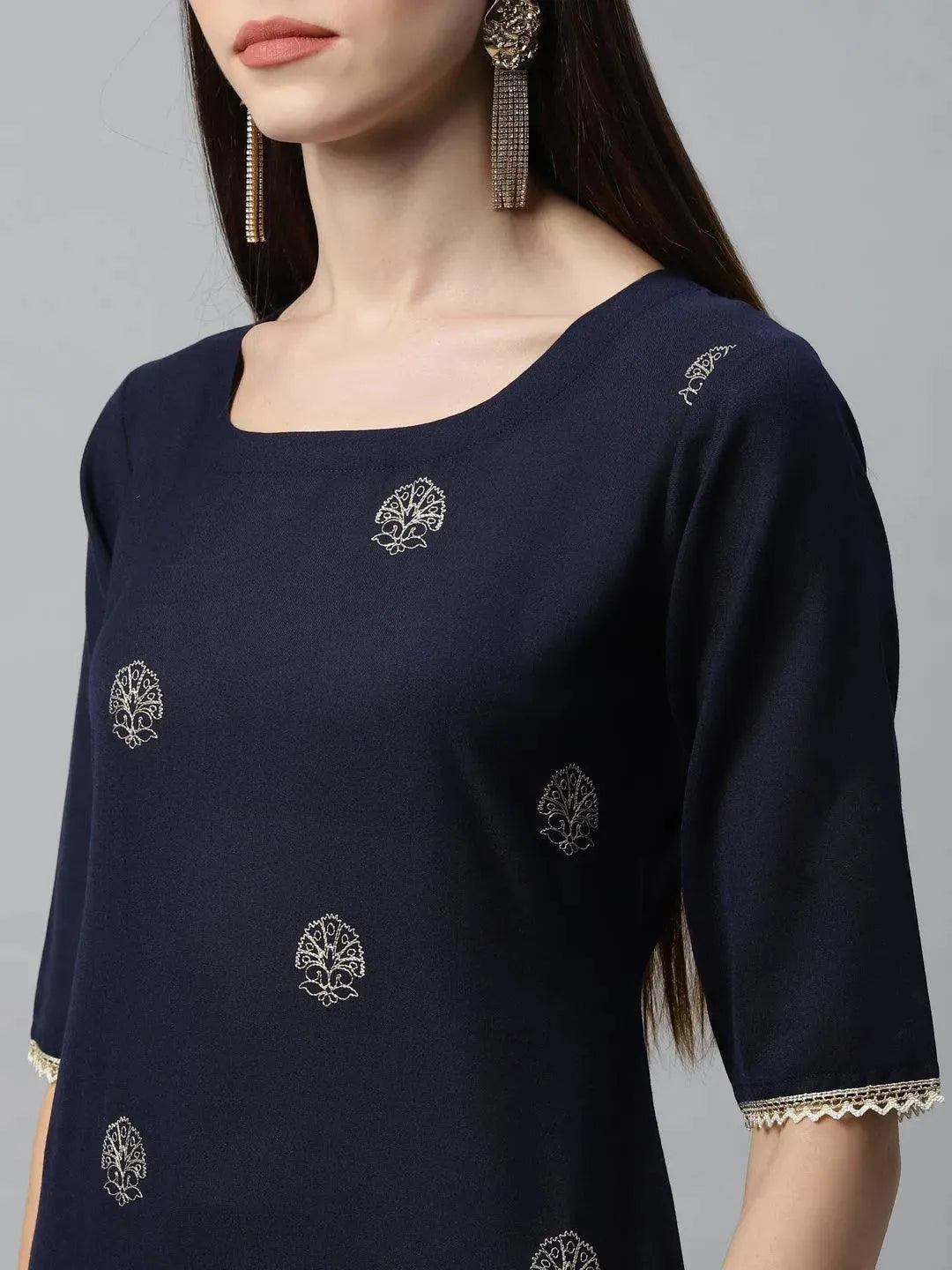 Blue Embroidered Cotton Kurta - Libas 