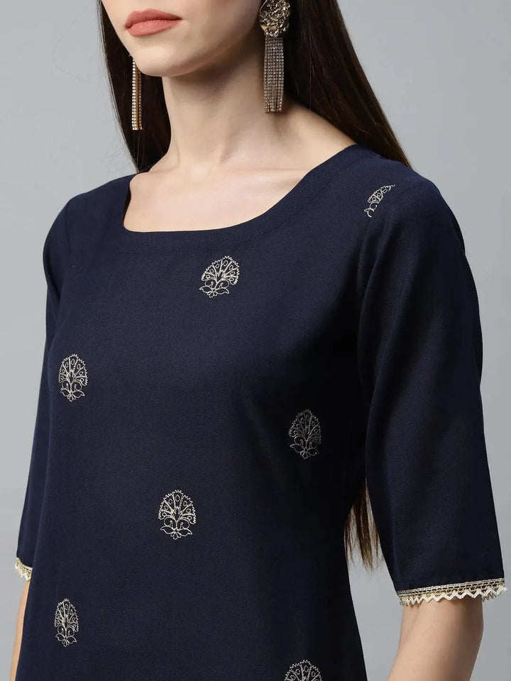 Blue Embroidered Cotton Kurta - Libas