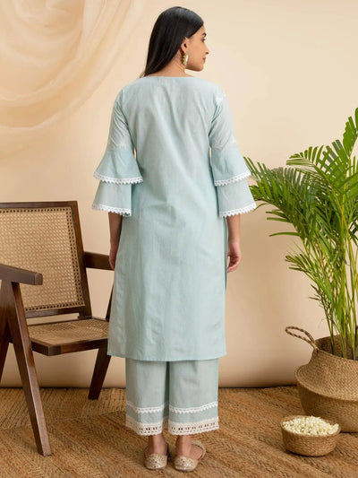 Blue Embroidered Cotton Kurta - Libas