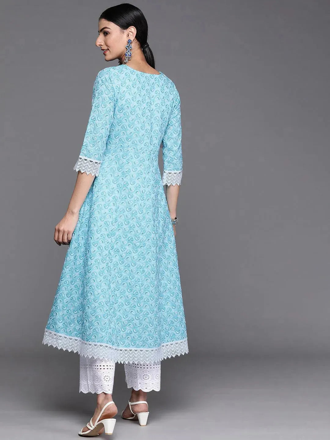 Blue Embroidered Cotton Kurta - Libas