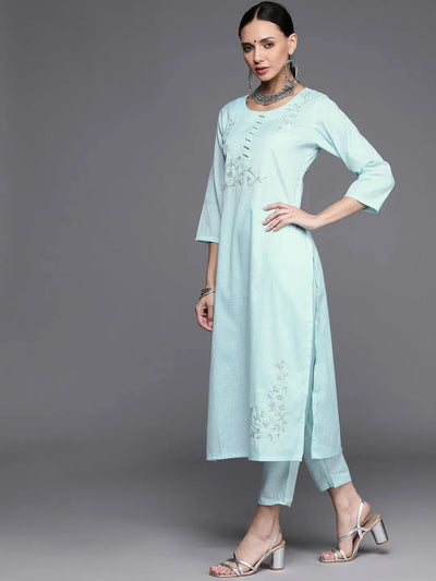 Blue Embroidered Pure Cotton Suit Set - Libas