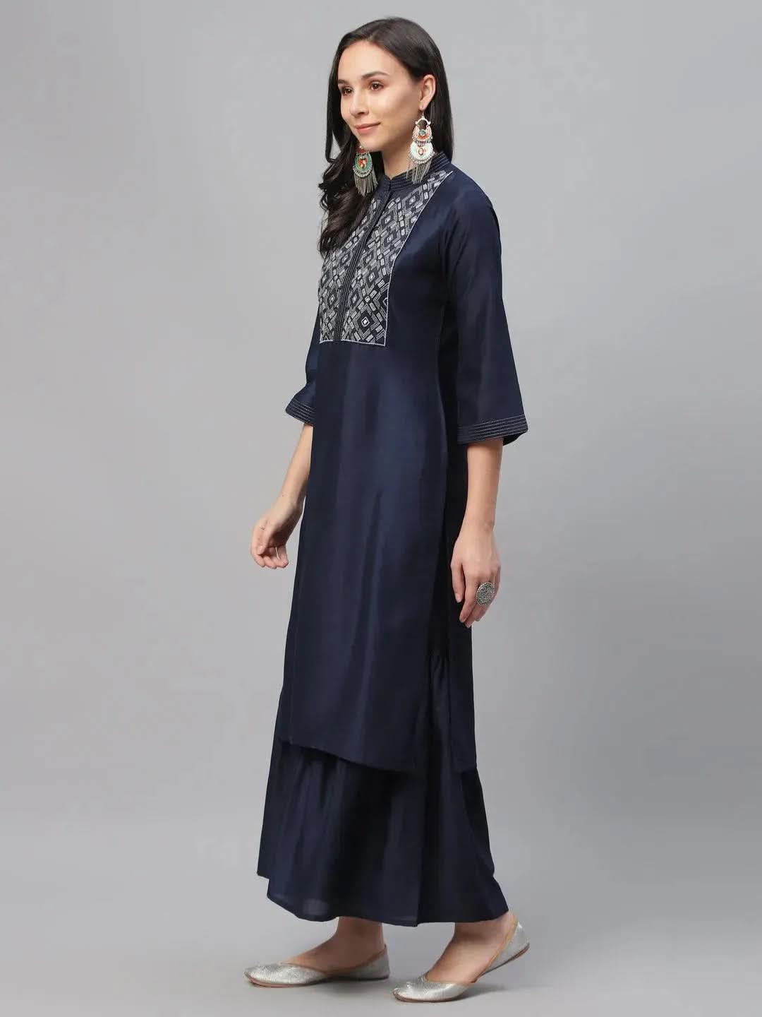 

Buy Blue Embroidered Crepe Kurta - 9159- | Libas Ethnic Wear Online