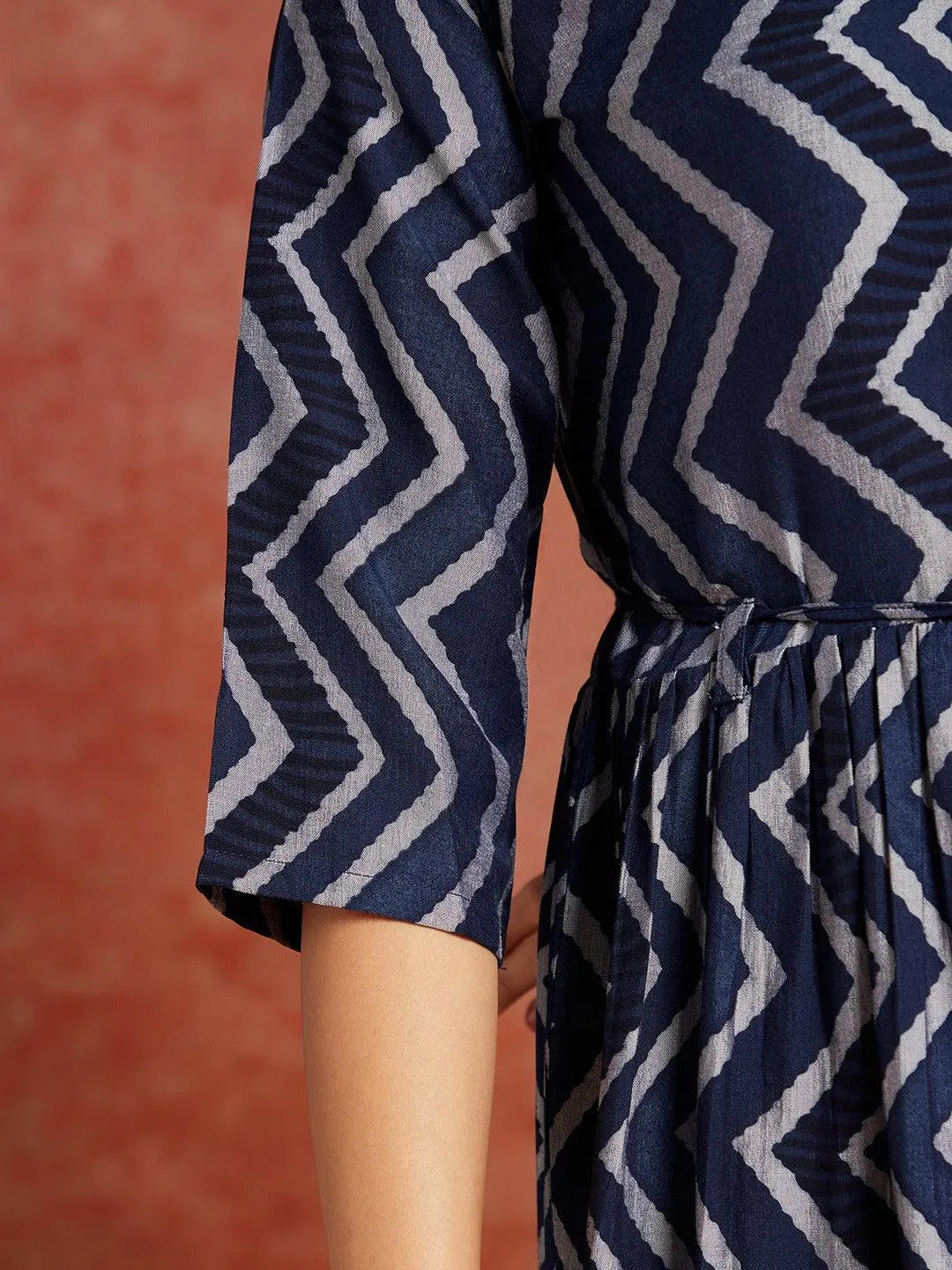 Blue Embroidered Fit and Flared Dress - Libas 