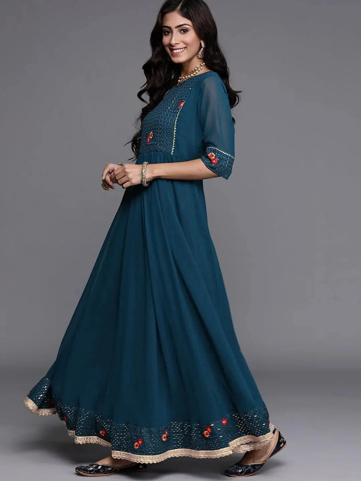 Blue Embroidered Georgette Suit Set - Libas
