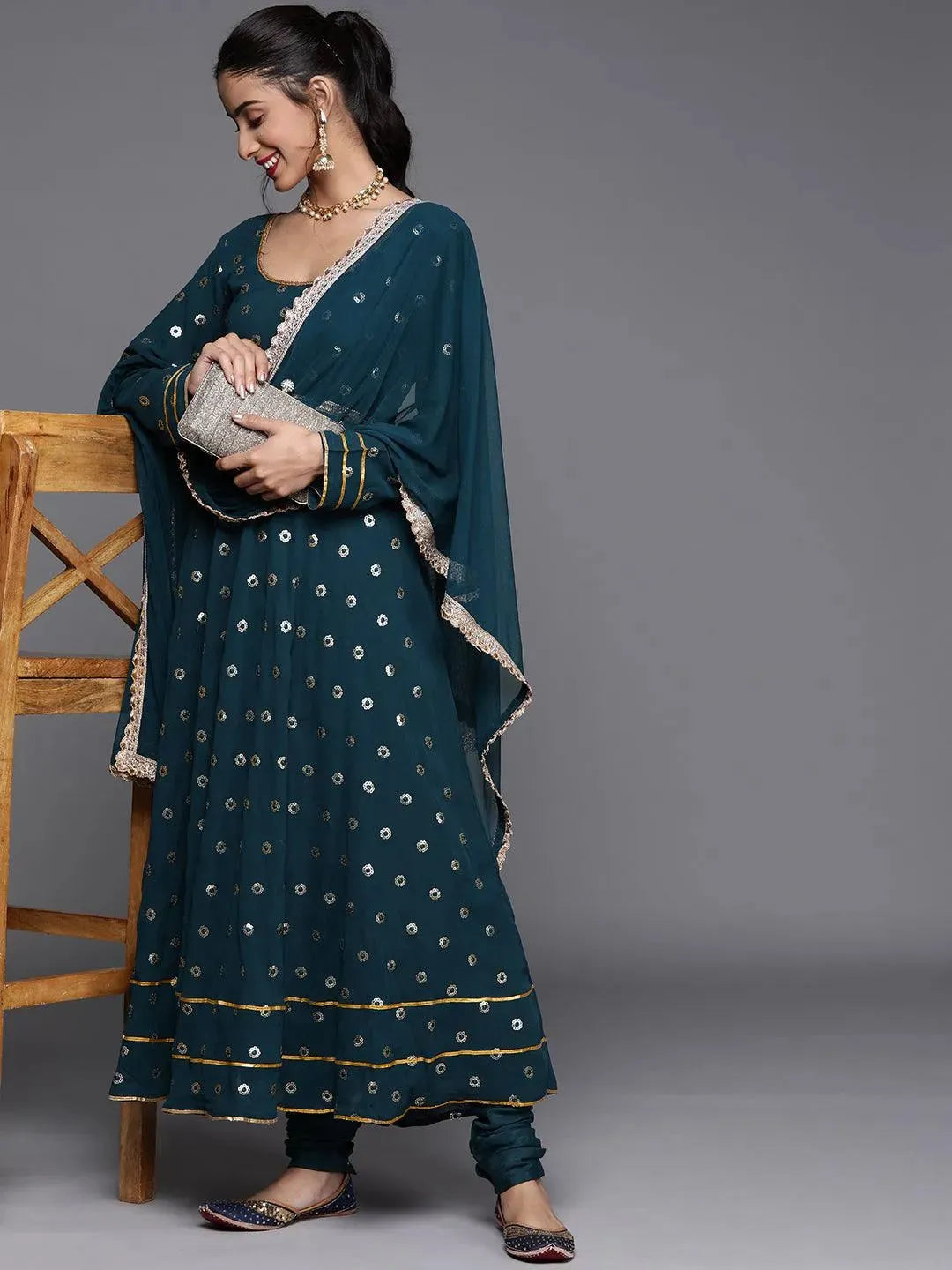 Blue Embroidered Georgette Suit Set - Libas