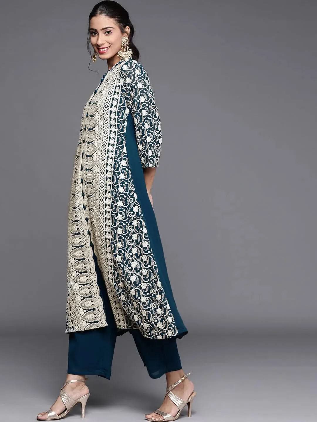 

Buy Blue Embroidered Georgette Suit Set - 20076O-XS | Libas Ethnic Wear Online