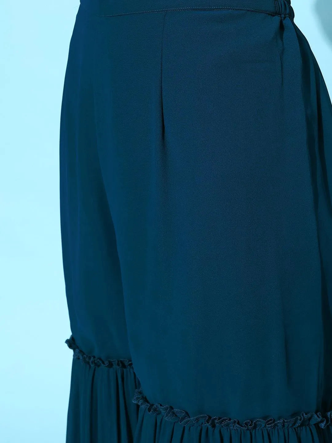 Blue Embroidered Georgette A-Line Kurti With Sharara & Dupatta - Libas 