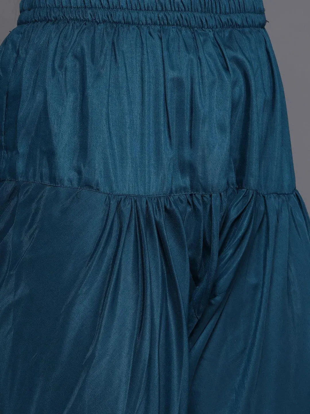Blue Embroidered Georgette Anarkali Suit Set With Churidar - Libas 