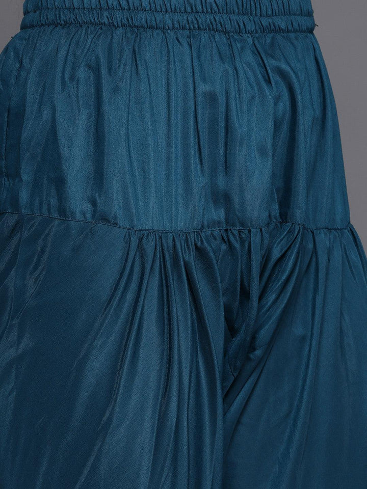 Blue Embroidered Georgette Anarkali Suit Set With Churidar - Libas