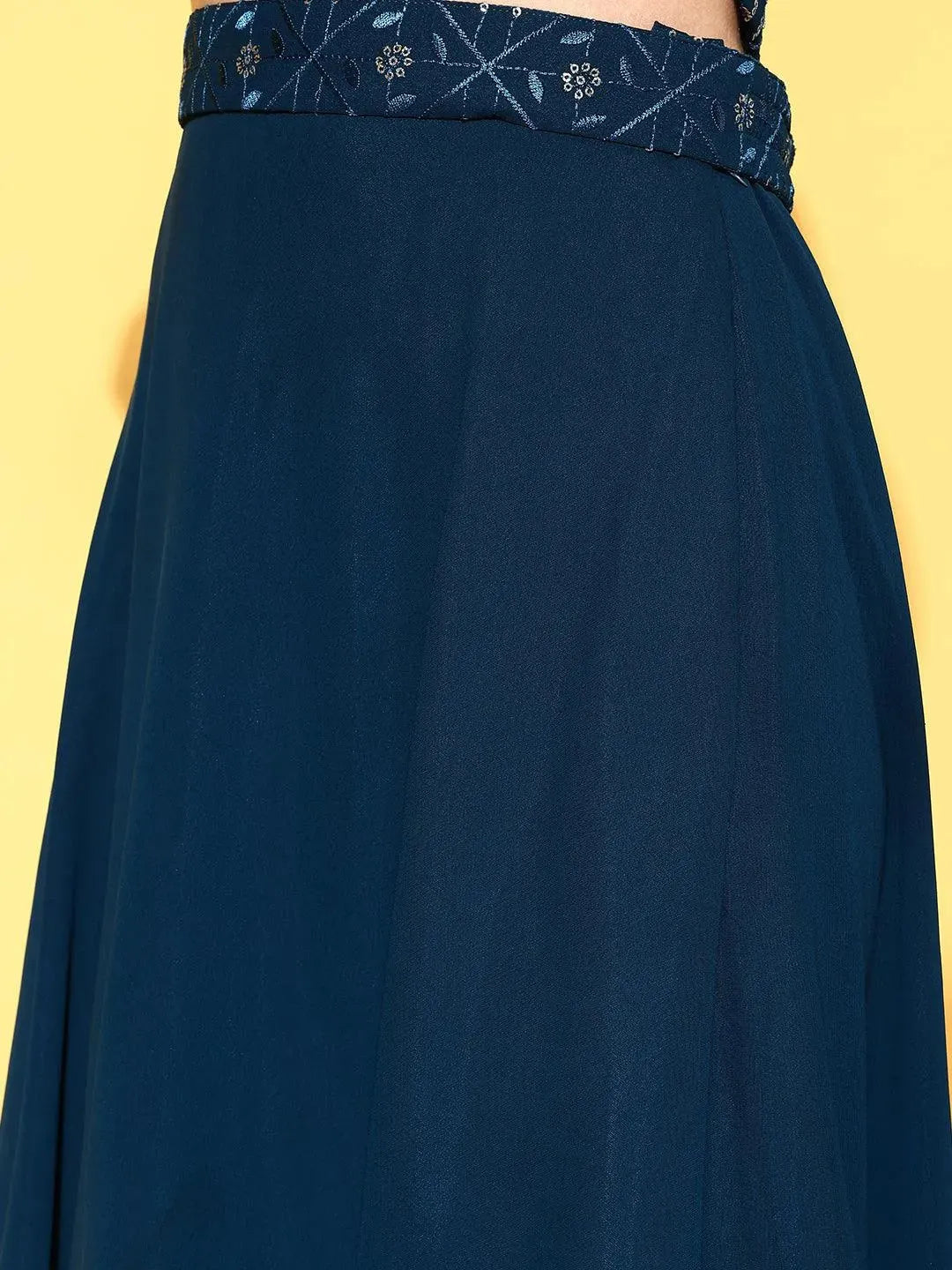 Blue Embroidered Georgette Lehenga Set - Libas 