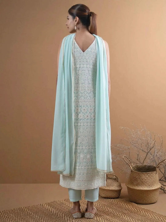 Blue Bandhni Printed Embroidered Georgette Straight Spaghetti Kurta, Sharara and Dupatta Set