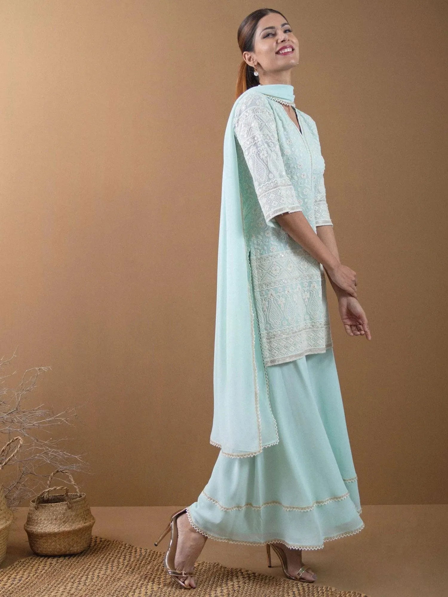 

Buy KASHVI Blue Embroidered Georgette Suit Set - 6827-XS | Libas Ethnic Wear Online