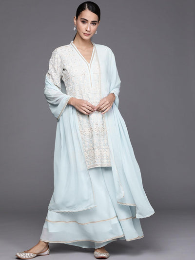 Blue Embroidered Georgette Suit Set - Libas