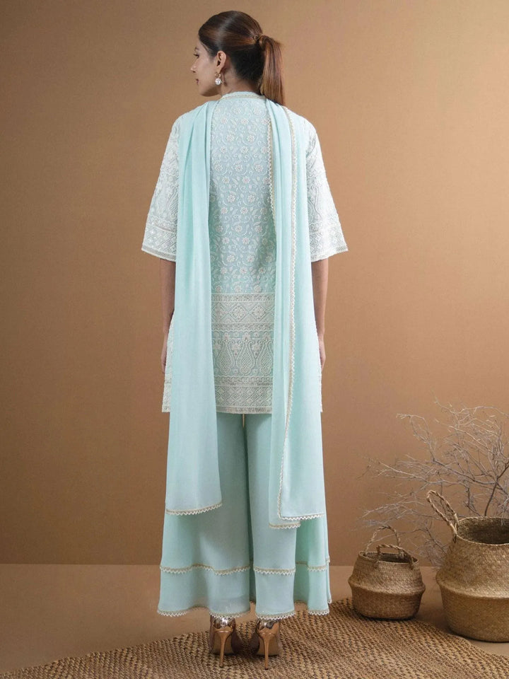 KASHVI Blue Embroidered Georgette Suit Set - Libas