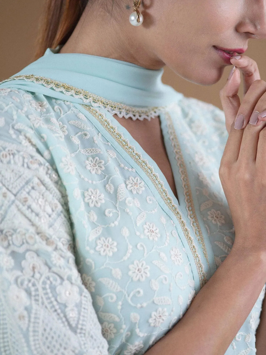 KASHVI Blue Embroidered Georgette Suit Set - Libas 