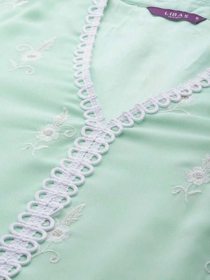 Blue Embroidered Georgette Suit Set - Libas