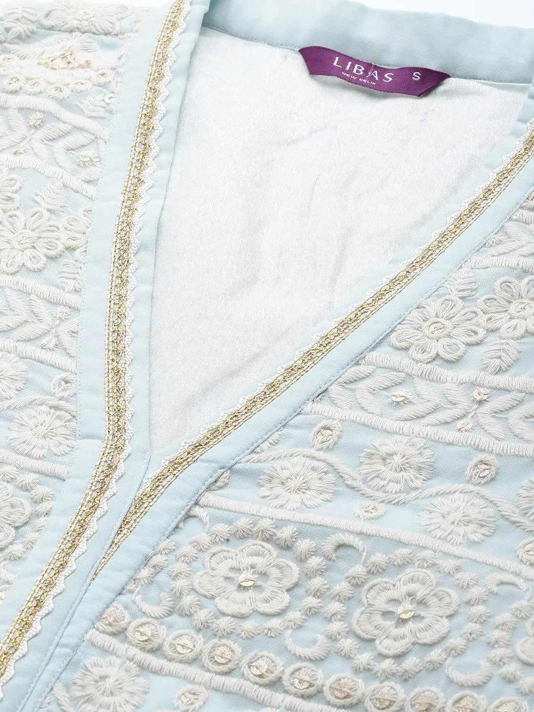 Blue Embroidered Georgette Suit Set - Libas 