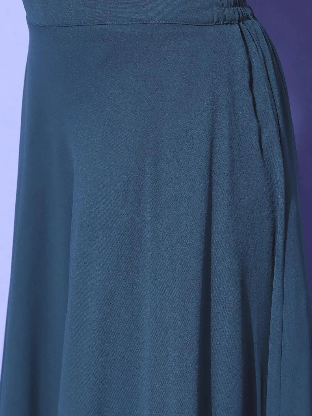 Blue Embroidered Georgette Straight Suit Set With Skirt - Libas 