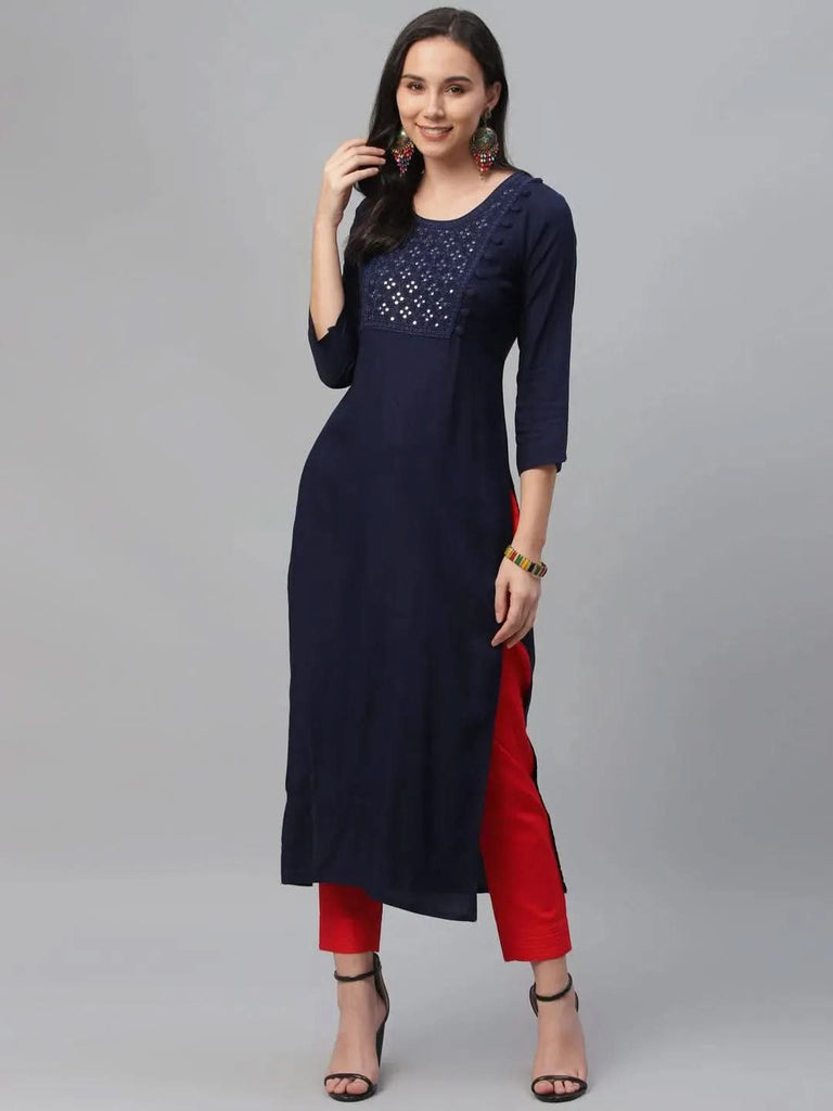 Libas Blue Embroidered Rayon Kurta