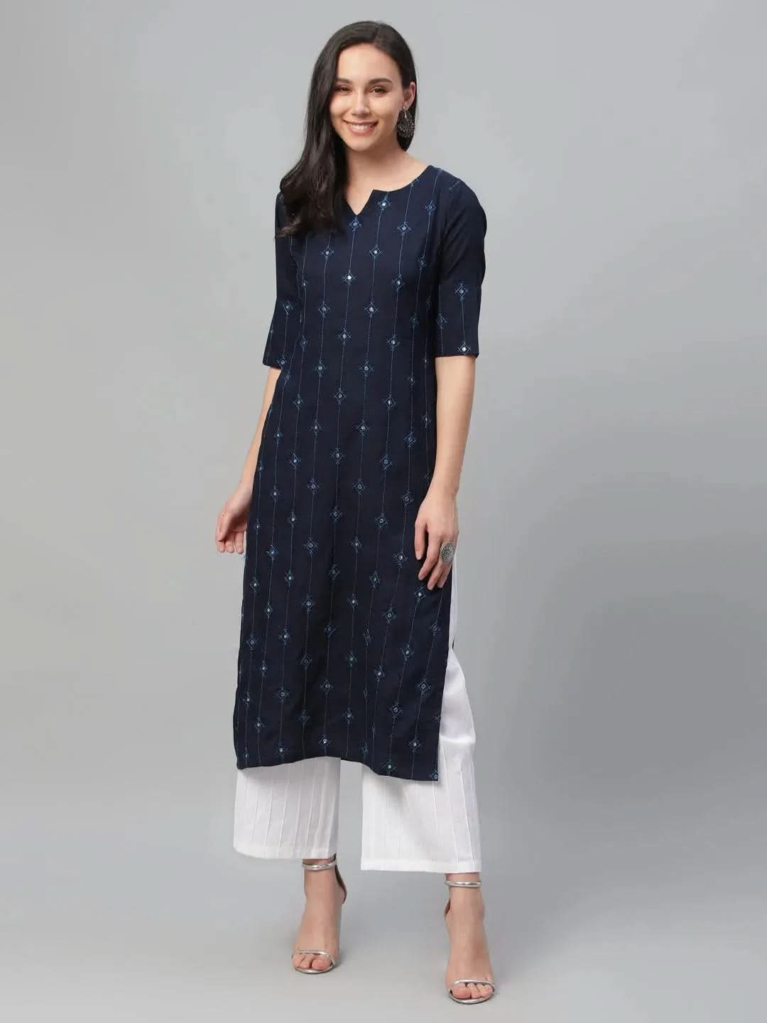 

Buy Blue Embroidered Rayon Kurta - 9179- | Libas Ethnic Wear Online