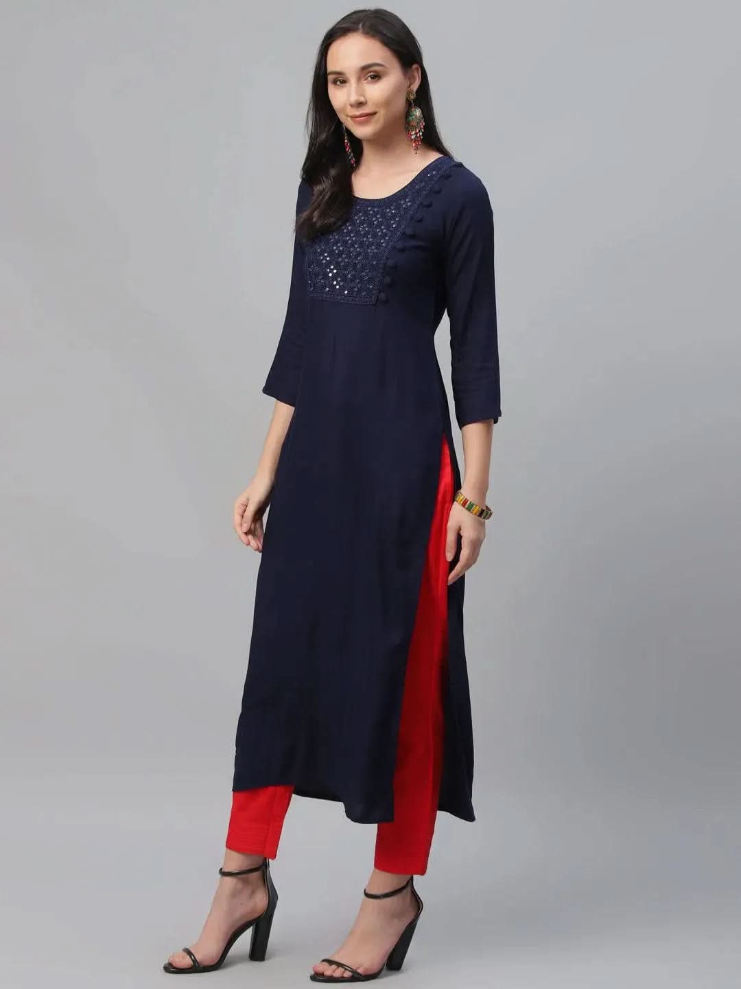 

Blue Embroidered Rayon Kurta