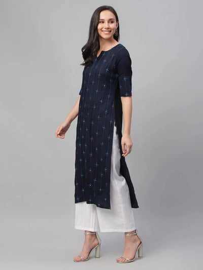 Blue Embroidered Rayon Kurta - Libas