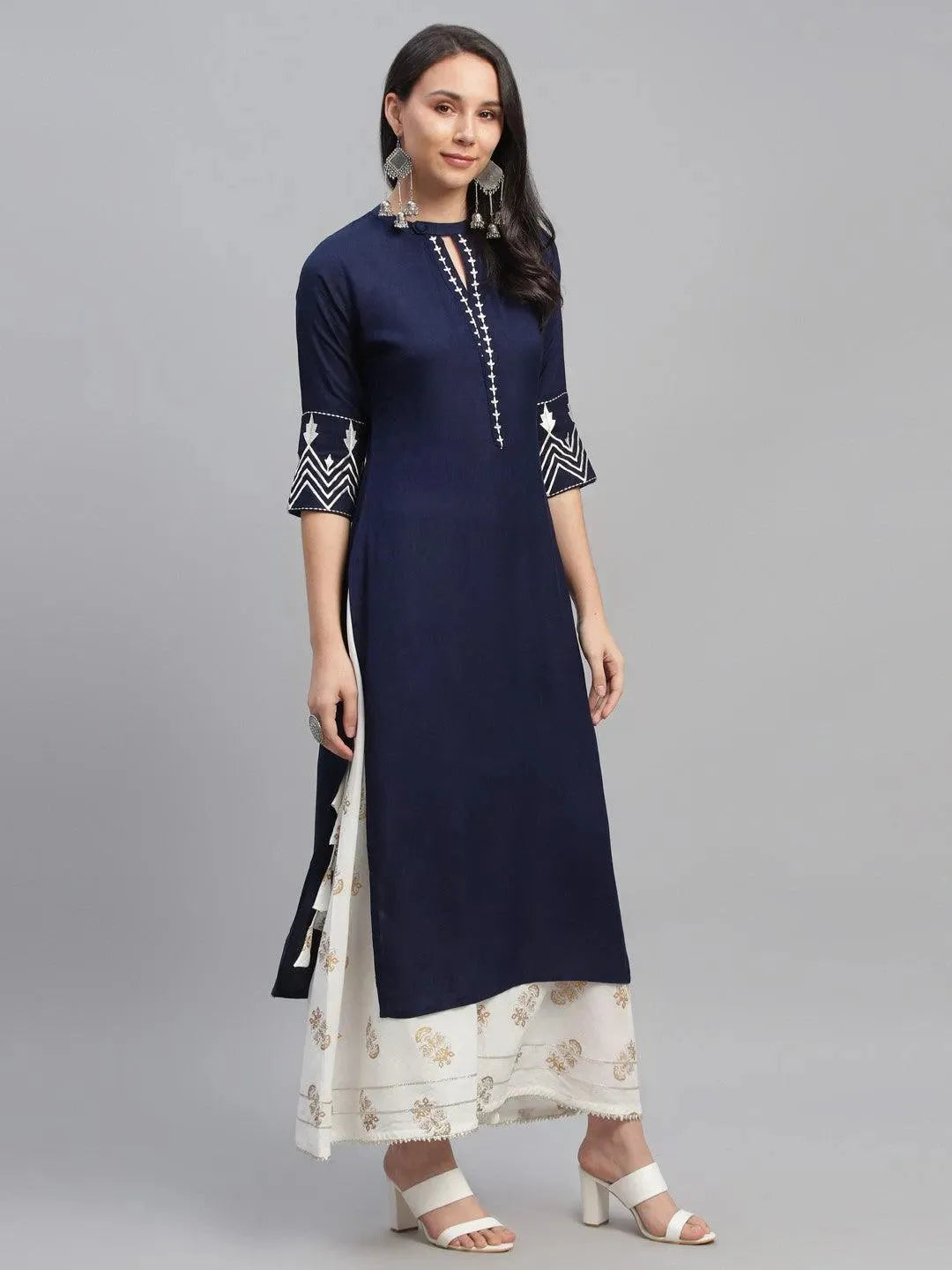 Blue Embroidered Rayon Kurta - Libas