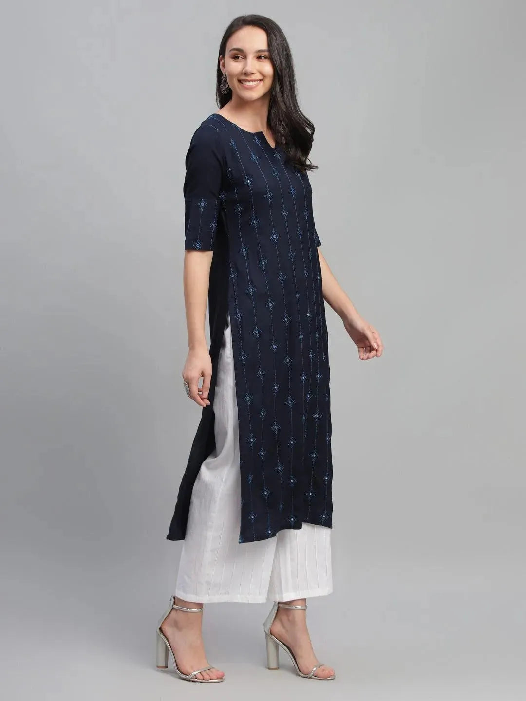 Blue Embroidered Rayon Kurta - Libas