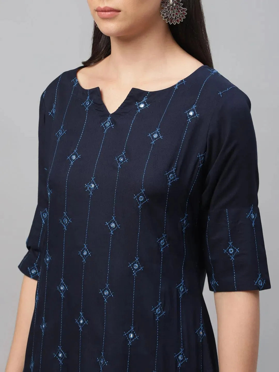 Blue Embroidered Rayon Kurta - Libas