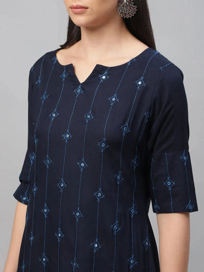 Blue Embroidered Rayon Kurta - Libas